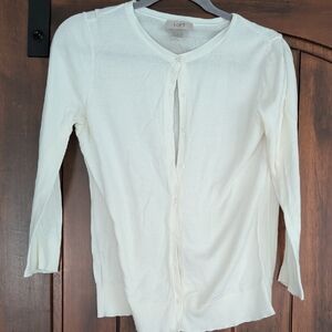 LOFT White Lightweight Button Cardigan